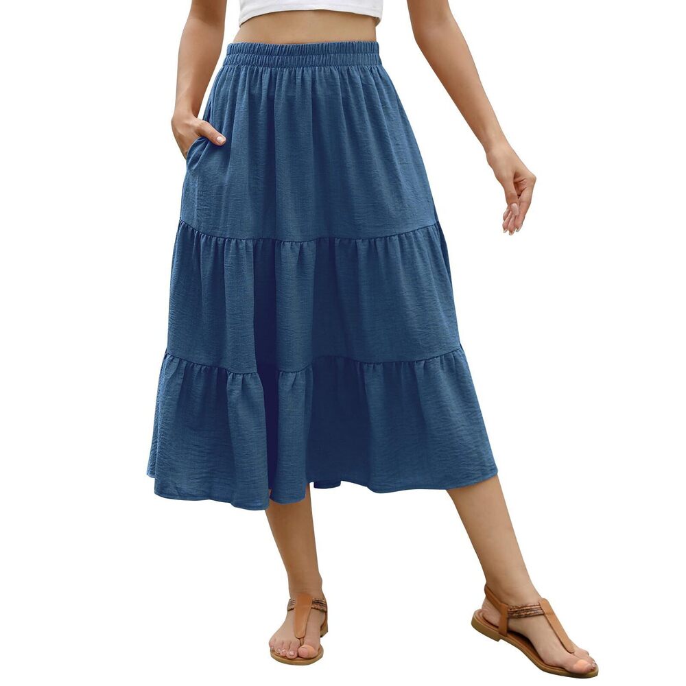 6461 Skirts Midi Length Pleated Aline Flowy Bohemian Teacher Skirt